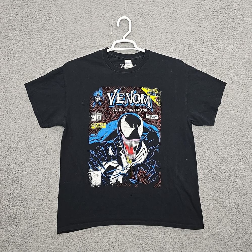 Spiderman Marvel Venom Shirt Mens Large Lethal Protector Comic Book Cover Black